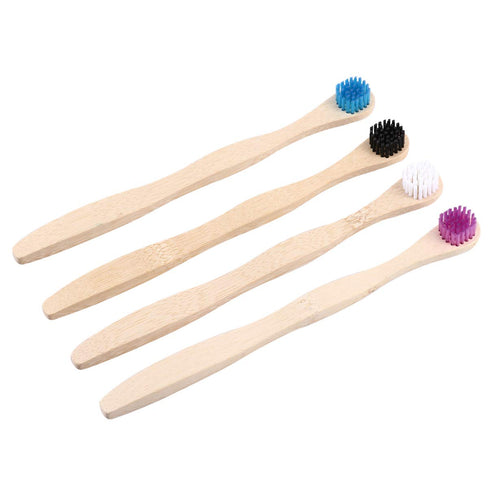 Scraper Bamboo Brush for Adults, Oral Deep Cleaning Toothbrush, 4pcs (White Blue Black Violet)