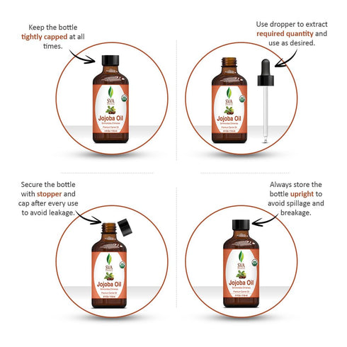 SVA Jojoba Seed Oil Organic - 4 Fl Oz – 100% Natural Cold Pressed for Face, Skin Care, Hair Care, Body Massage