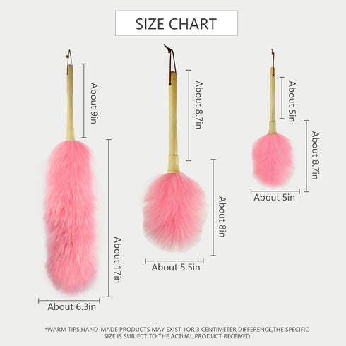 Lambswool Duster 14'' Length, Solid Wooden Handle for Cleaning Ceiling Fans, Window Blinds, Natural Feather Duster, Pink