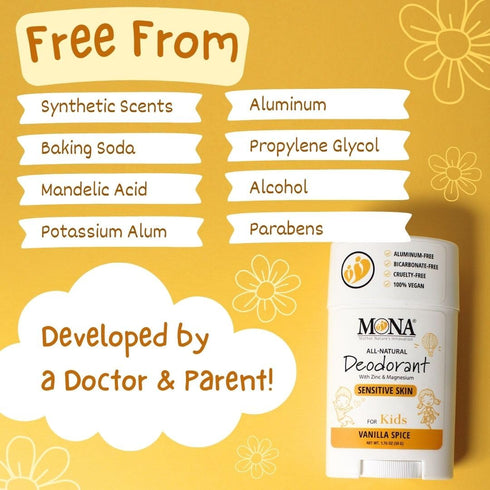 MONA BRANDS 100% Natural Deodorant for Kids - 2-PK Vanilla Spice, Vegan, Non-GMO, Gluten-Free, 1.76 Oz each