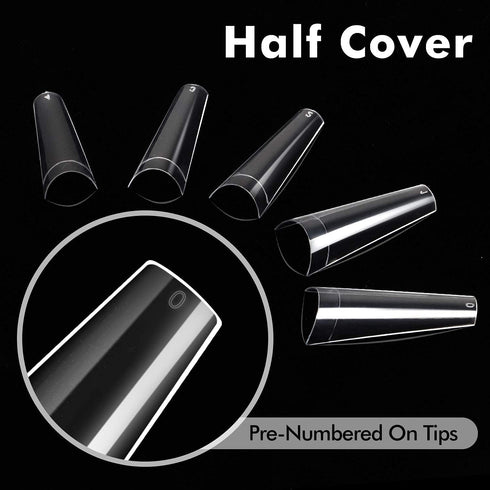 INFELING Clear Coffin Nail Tips - 500pcs Half Cover Ballerina French Nail Tips with Box for Acrylic Nails