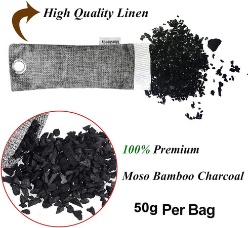 Marsheepy 12 Pack Bamboo Charcoal Shoe Deodorizer Bags - Activated Charcoal Odor Absorber, 150g x 2, 50g x 10