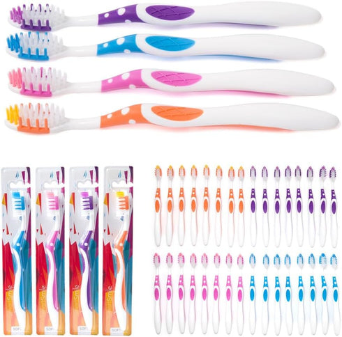 SmartSmile 72 Packaged 21-544 Pcs Bulk Adult Toothbrushes Individually - Assorted Colors - Soft Bristles - Popular
