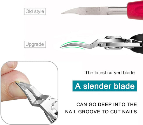 Ingrown Toenail Clippers Upgrade, Steel Nail Clippers for Professional Podiatrist, Long Handle Curved Blade Tool