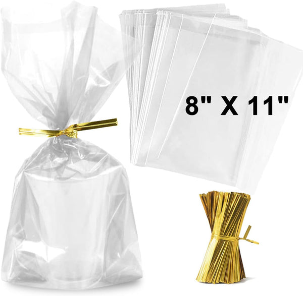 Zcintert Clear Cello ???????????????????? ?????????? ????????, 100 Pcs - 8" x 11" Plastic Gift Bags for Party Favors