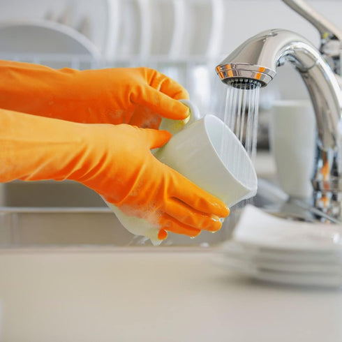 3 Pairs Rubber Cleaning Gloves Latex Free 13" Reusable Dishwashing Gloves Medium Green+Pink+Orange