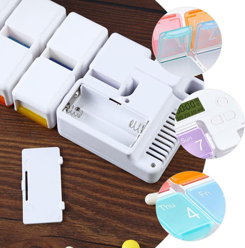 Ipetboom 7-Compartment Electronic Weekly Pill Organizer, Detachable Medicine Box with Sealed Compartments, Portable