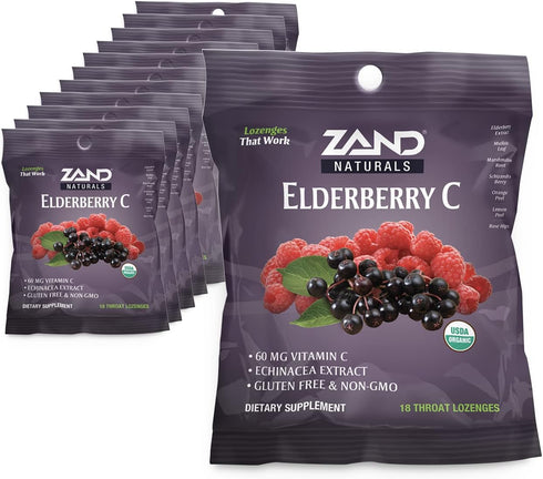 Zand Immunity Elderberry Vitamin C Lozenges - Immune Support Throat Drops, 12 Bags, 18 Lozenges