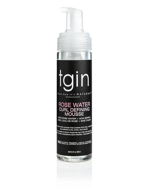 tgin Rose Water Defining Mousse for Natural Hair - Curls, Waves, Low Porosity Hair, 8oz