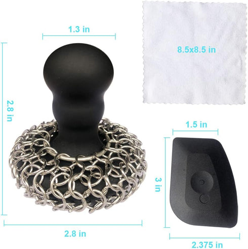 Toiserns 316 Upgraded Chainmail Scrubber with Silicone Handle Cast Iron Cleaner for Cast Iron Grill Pan Skillet Wok