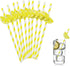 Summer Lemon Paper Straws - Lemon Drinking Straws, DIY Decorative Yellow Striped Citrus Fruit Themed Party Straws
