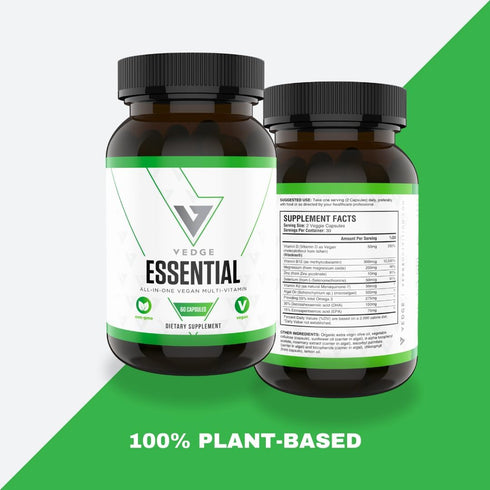 vedge Vegan Omega 3 Daily Multivitamin with Vitamin D, B12, Algal Oil for Vegan EPA & DHA - 30 Day Supply