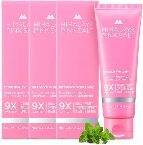 Intensive Whitening Toothpaste - 4.2oz (3 Packs) for Adults with Fluoride, Anti-Cavity & Enamel Repair, Pink Spearmint