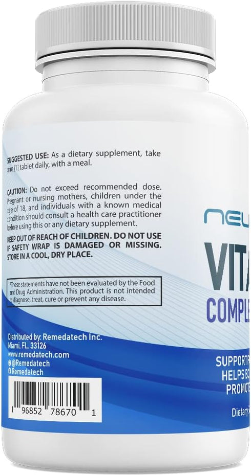 Vitamin B Complex and Folic Acid - Advanced Formula for Brain Support, Energy & Heart Health, 60 Tablets