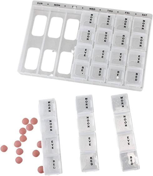 home style 7-Day 4 Pill Box Organizer Times A Day Morning Noon and Evening and Bed Medicine Planner