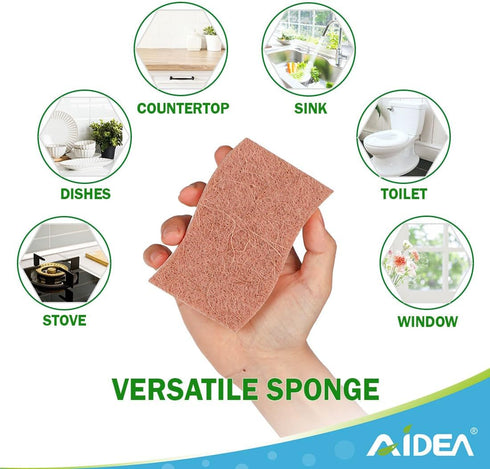 AIDEA Non-Scratch Scrub Sponge - 12 Count Natural Sponges for Kitchen, Bathroom, Household Cleaning