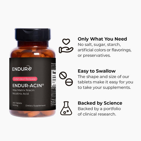 ENDUR-ACIN Niacin, Heart Health & Healthy Cholesterol Balance Supplement, 250mg, 200 Tablets