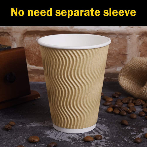 SPRINGPACK 100 pack 12 oz Disposable Paper Coffee Cups with Lids, Ripple Wall Insulated To Go Coffee Cups for Hot/Cold