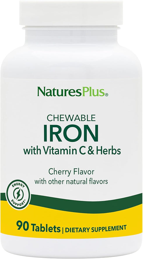 NaturesPlus Chewable Iron - 27 mg, 90 Chewable Tablets - High Potency Supplement with Vitamin C & Herbs, Vegetarian