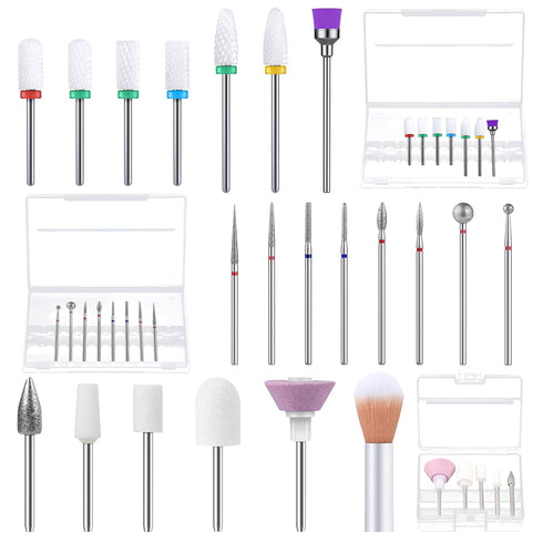 MelodySusie 21pcs Nail Drill Bit Set, Professional Ceramic Diamond Carbide Acrylic Gel Nail Art Tool Kit for Manicure