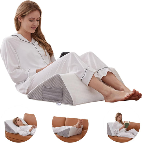 Knee Wedge Pillow, Memory Foam Leg Pillow for Sleeping, Triangle Pillow Wedge for Knee Support, Leg Elevation, Back