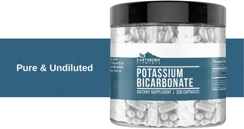 Earthborn Elements Potassium Bicarbonate - 200 Capsules, Pure & Undiluted, No Additives