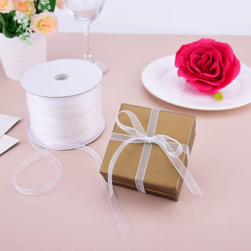 250 Yards 1/4 Inch Narrow Sheer Organza Chiffon Ribbon for Crafts Making, Gift Wrapping (White)