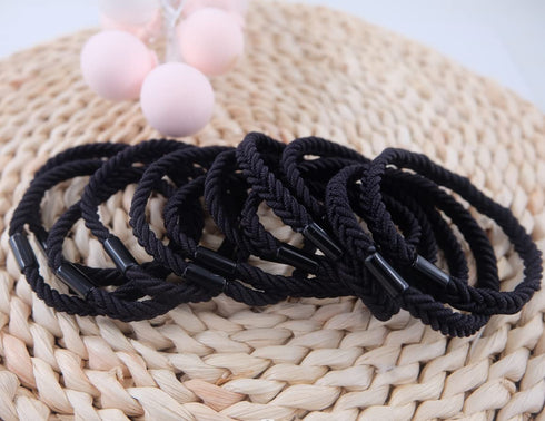 Large Braided Men's Hair Ties - Black Hair Bands for Longhairs, 12 Packs Durable Ponytail Ties for Thick and Thin Hair