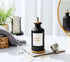 MUVEKA 11.8oz Glass Mouthwash Dispenser for Bathroom, Mouthwash Holder with Stianless Steel Spouts, Mouthwash Decanter