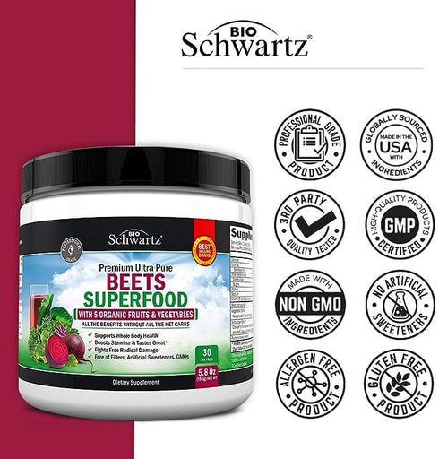 Beet Root Powder - 30 Servings Superfood Supplement with Vitamin C & Organic Antioxidant Rich Fruits and Vegetables