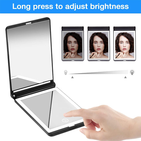 WOBSION Lighted Compact Mirror Rechargeable Travel Makeup Mirror with Light and 1x/3x Magnifying (Black)