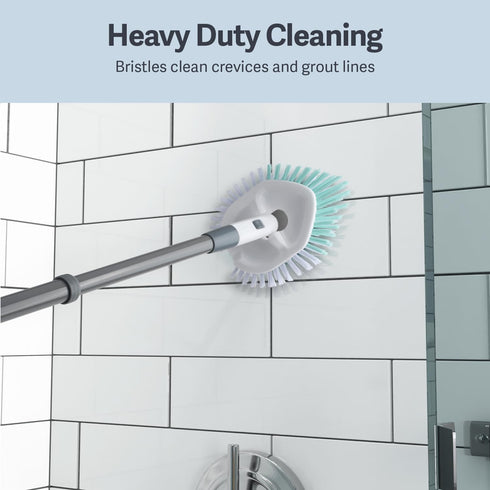 Casabella Tub & Tile Brush - Extendable Bathroom Cleaning Brush with Non-Slip Grip, All-Around Dual Bristles