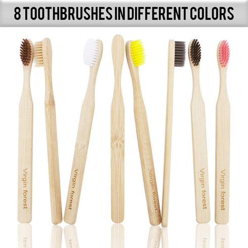 Virgin Forest 8 Pcs Bamboo Toothbrush, BPA-Free Soft Toothbrushes, Eco-Friendly Biodegradable Travel Set
