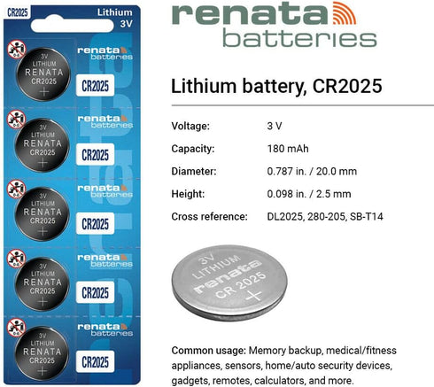 Renata CR2025 Batteries - 3V Lithium Coin Cell 2025 Battery (2 Count)