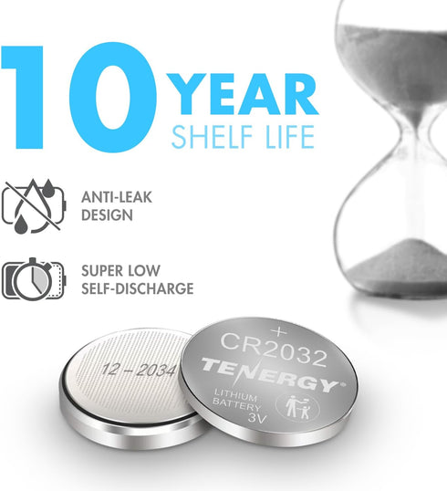 Tenergy 3V CR2032 Batteries, Lithium Button Coin Cell 2032, Compatible with AirTags, 100 Pack