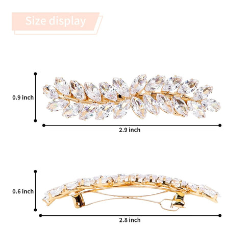 WHAVEL 2PCS Hair Barrettes for Women, Vintage Rhinestone Crystal Leaf French Clips, Bridal Hair Accessories (Gold)