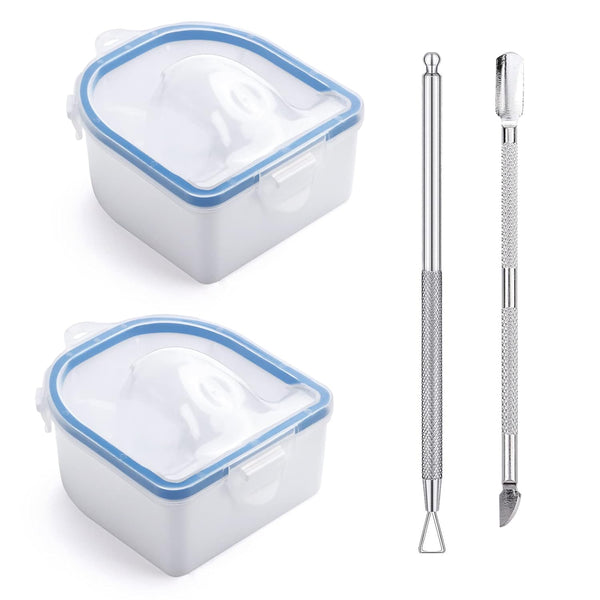 Nail Soaking Bowl 2PCS Set, Gel Polish Dip Powder Remover Manicure Bowl with Triangle Cuticle Peeler and Stainless
