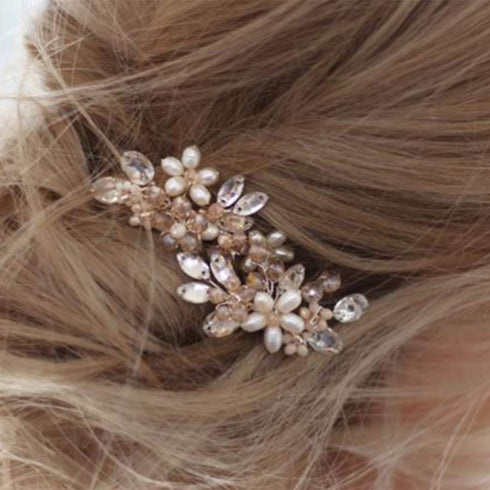 Unicra Bridal Hair Pins, Pack of 2 Rose Gold Crystal Flower Hair Accessories for Women and Girls Party Hair Clips