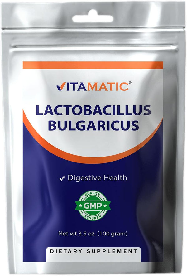 Vitamatic Lactobacillus Bulgaricus Probiotic Powder, 100 Gram (3.5 OZ), Digestive Health Support, 100 Servings