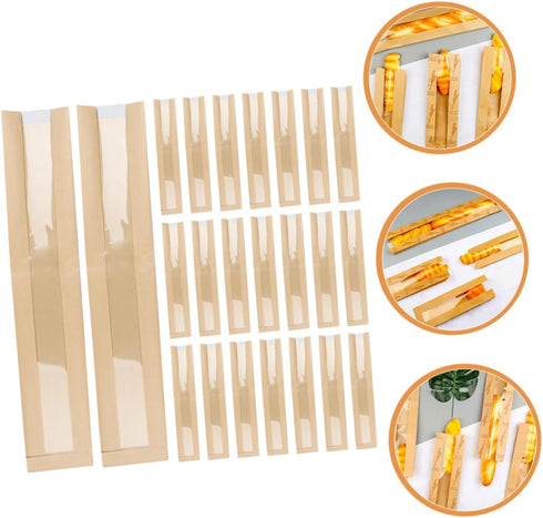 LIGIGWASH 100pcs Packaging French Bread Bags with Window Oil-resistant for Homemade Bread for Bakeries Cafes and Party