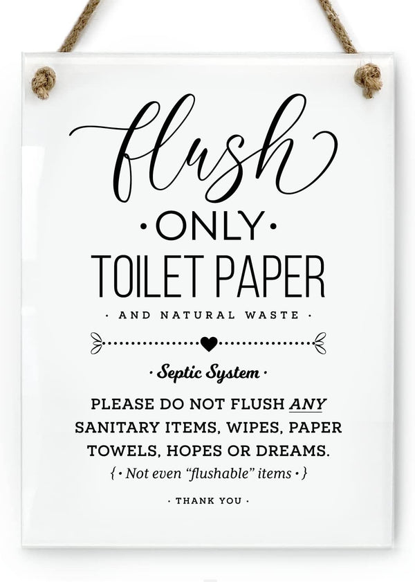 6x8 Inch Designer Bathroom Sign - Flush Only Toilet Paper, Not Hopes & Dreams, Septic System ~ Ready to Hang ~ Premium