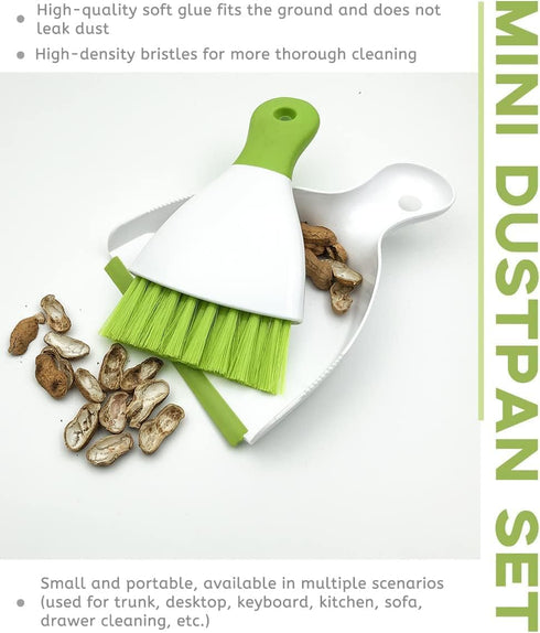 Small Broom and Dustpan Set - Dust Pan Broom Brush, Mini Dustpan and Brush for Home Cleaning (Green, 3PCS)