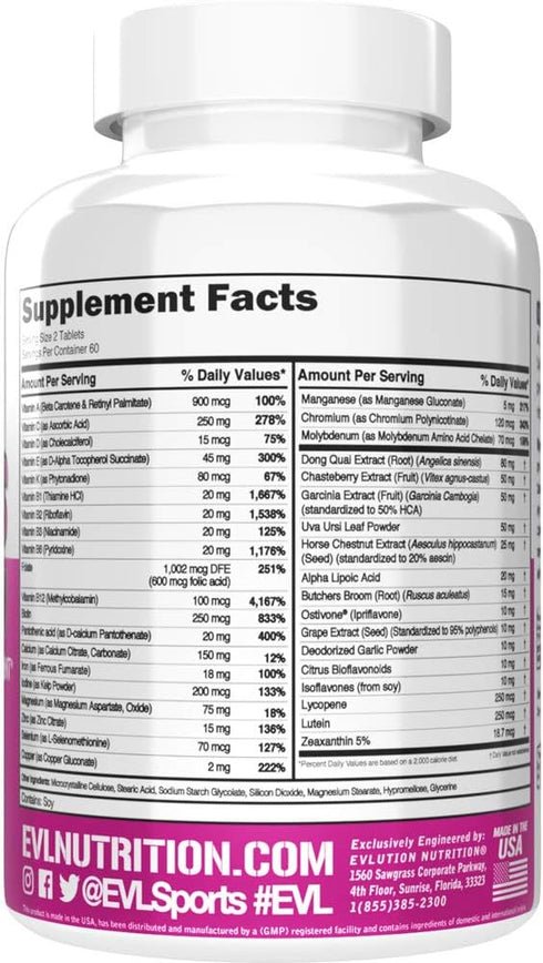 Evlution Nutrition Women's Multivitamin, 120 Tablets - Full Spectrum Vitamins & Minerals for Immune Health