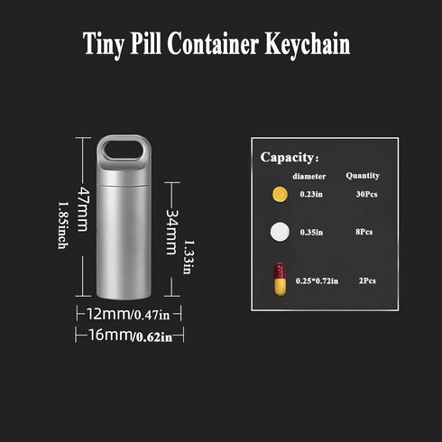 Small Keychain Pill Holder,304 Stainless Steel Portable Pill Case Organizer for Travel,Waterproof Pocket Pill Container Medicine Box for Purse Men (Mini Pill Case)