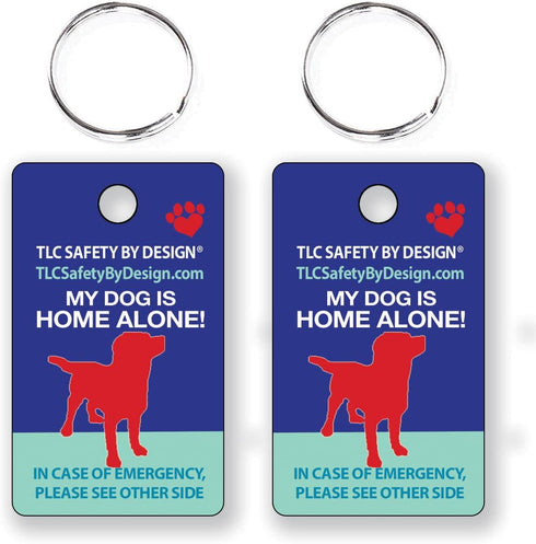 TLC Safety By Design My Dog is Home Alone Emergency Alert Safety I.D. 2 Pk. Plastic Key Tags with Contact Call Card