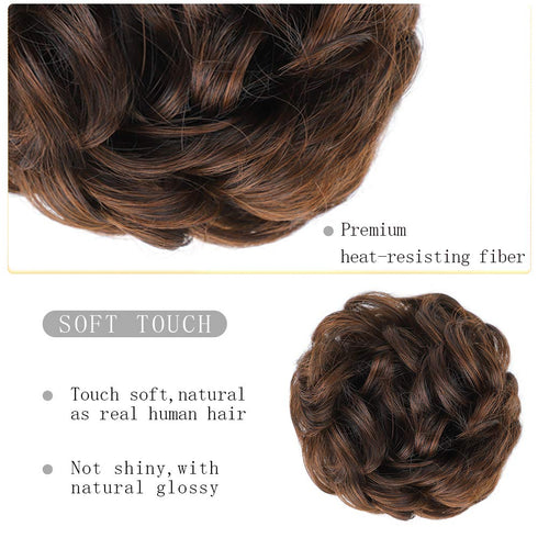 MORICA 2PCS Messy Bun Hair Piece, Curly Wavy Synthetic Chignon Scrunchies for Thin Hair, Women
