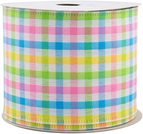 Easter Pastels Gingham Wired Ribbon - 2 1/2" x 10 Yards, for Christmas, Wedding Décor, Baby Shower, Spring