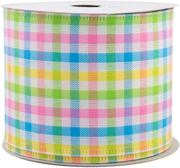 Easter Pastels Gingham Wired Ribbon - 2 1/2" x 10 Yards, for Christmas, Wedding Décor, Baby Shower, Spring