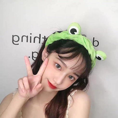 Green Frog Eye Elastic Headband - 1 Pack, Fun Gifts for Women, Spa & Skincare Headband for Makeup & Face Wash