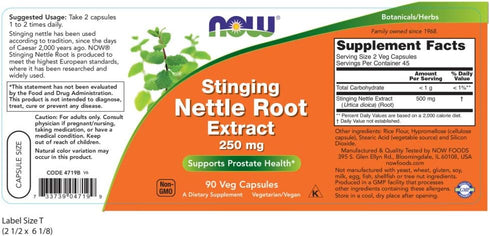 NOW Supplements, Stinging Nettle Root Extract (Urtica dioica) 250 mg, Supports Prostate Health*, 90 Veg Capsules